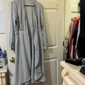 blue and white wrap around dress